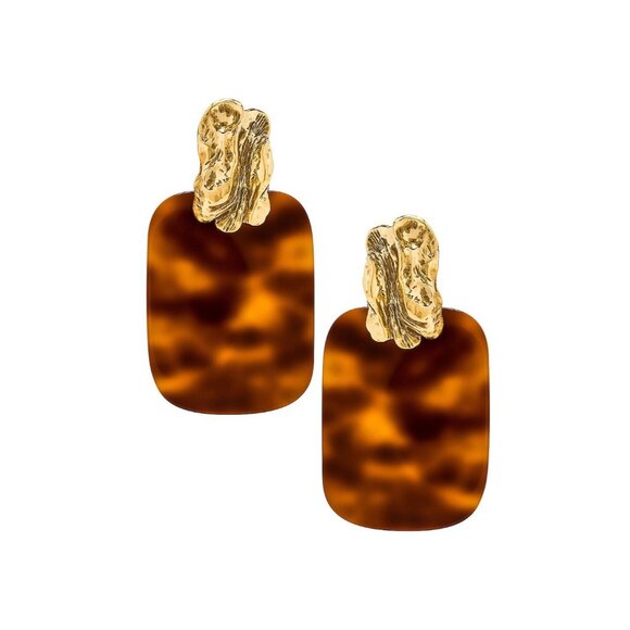 Saint Laurent Organique Turtle Shell Earrings in Or Laiton Vieilli - Picture 1 of 8